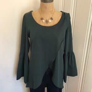 Hunter forest green hippie chic blouse high low
